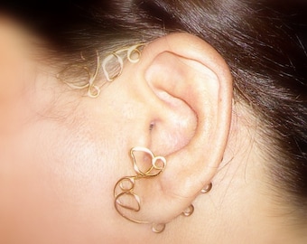 Ear Cuff, Gold Plate, Vine Jewelry, ear jewelry, ear climber, ear wrap, ear jacket, silver plate, non pierced