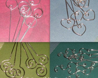 Headpin, Eyepin, jewelry findings, wire headpins, jewelry accessories, fancy headpins