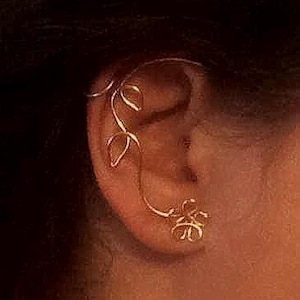 Manchette d'oreille florale fantaisiste, bijoux de vigne, bijoux d'oreille, grimpeur d'oreille, enveloppe d'oreille, veste d'oreille, plaqué argent, non percé