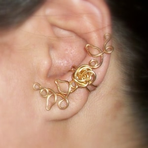 Ear jacket, ear wrap, Rose, Ear Cuff,14kt Gold Filled, non pierced, ear decoration, ear climber