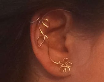 Whimsical Floral Ear Cuff, Vine Jewelry, ear jewelry, ear climber, ear wrap, ear jacket, silver plate, non pierced
