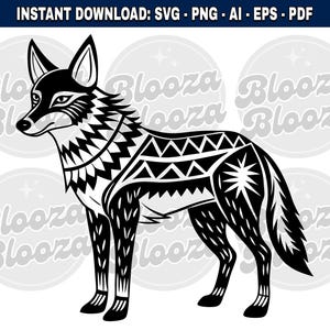Southwest Style Coyote Drawing Black Instant Clipart Download Design SVG PNG EPS pdf