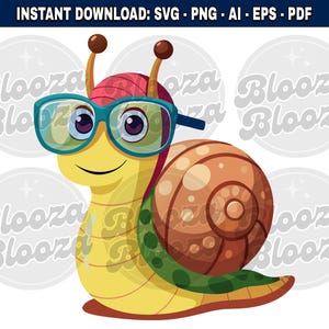 Escargot portant des lunettes Couleur drôle Téléchargement instantané des cliparts Design SVG PNG EPS pdf