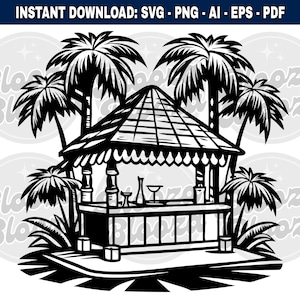 Tiki Bar tropisch zwart Instant clipart download ontwerp SVG PNG EPS pdf