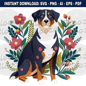 Großer Schweizer Sennenhund Blumenmotiv Sofort Clipart Download Design SVG PNG EPS pdf