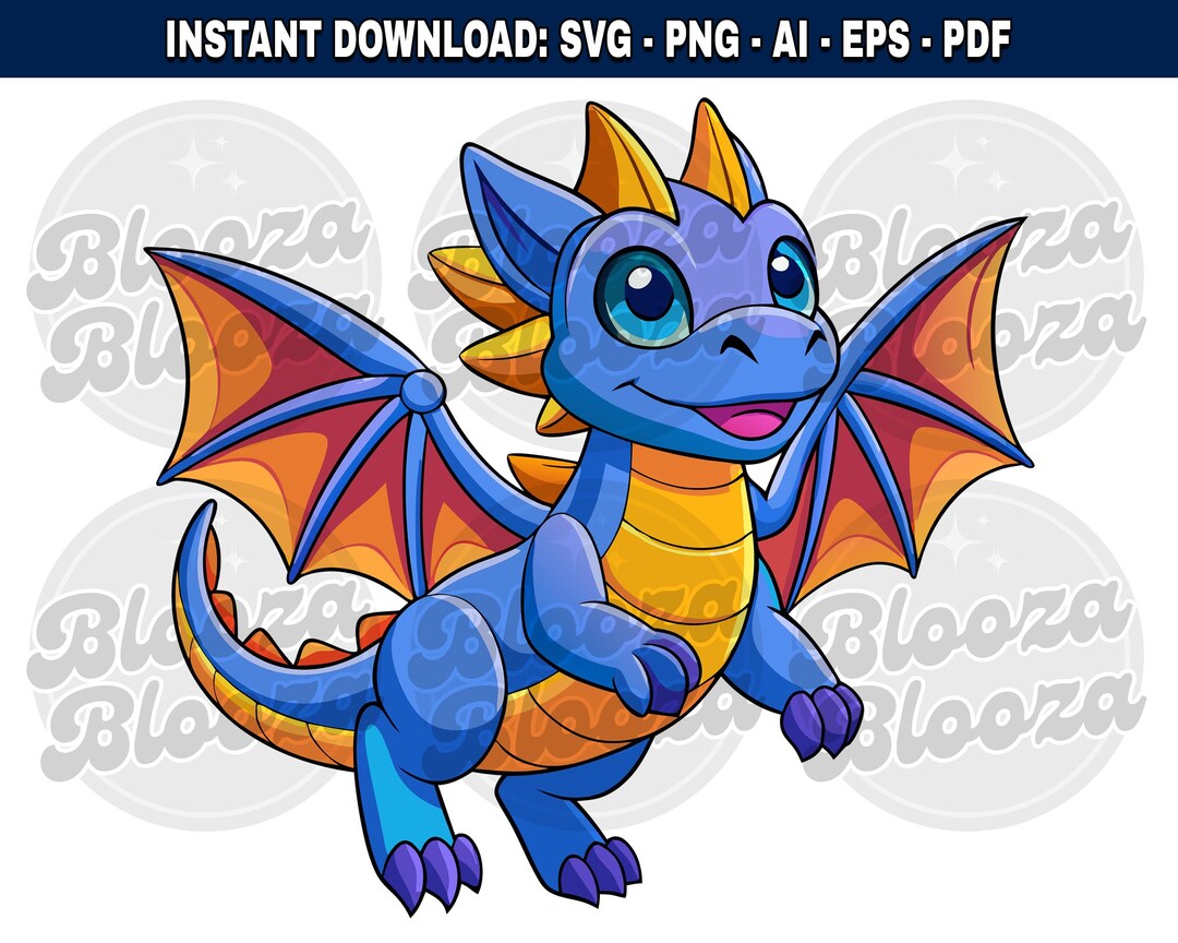 Flying Dragon Blue Cute Instant Clipart Download Design SVG PNG EPS Pdf ...