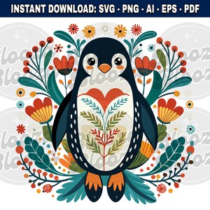 Pinguin Blumen Motiv Instant Clipart Download Design SVG PNG EPS pdf