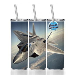 F-22 Raptor US Air Force Air Superiority Fighter Plane Skinny Tumbler 20oz with Straw Insulated Water Bottle Gift