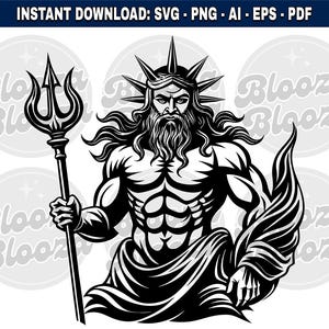 Griekse god Poseidon mythologie zwart Instant clipart download ontwerp SVG PNG EPS pdf