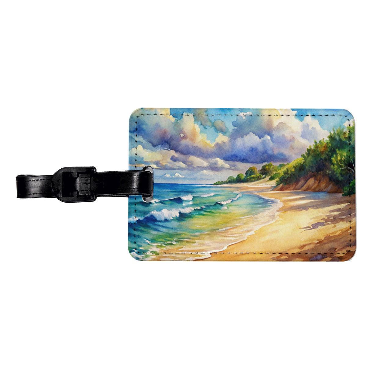 Beautiful Sandy Beach Watercolor Travel Faux Leather Luggage Tag