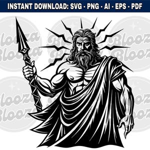 Dios griego Zeus con relámpago Mitología Negro Clipart Descarga instantánea Diseño SVG PNG EPS pdf