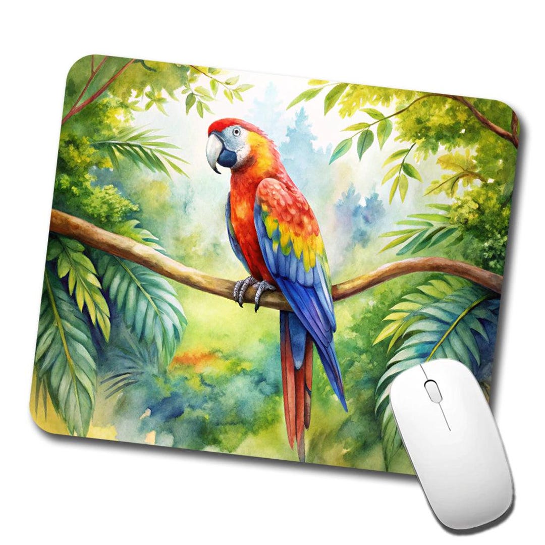 Parrot Computer Mouse Macaw Parrot in Tree Bird Watercolor Low Profile Mouse Pad Mat - Etsy