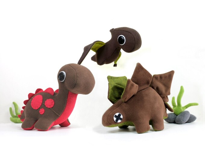 5 Piece Eco Plush Dinosaur Set Featured in STUFFED Magazine Etsy