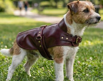 Burgundy Leather Dog Harness Vest | Adjustable Puppy Harness Jacket | Stylish Dog Chest Harness