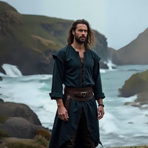 Rugged Viking-Inspired Tunic | Medieval Men&#39;s Outfit with Lace-Up Neck & Flowing Silhouette | Warrior-Style Attire for LARP
