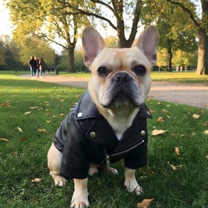 Giacca in vera pelle nera per cani / Capispalla con cerniera per animali domestici / Abbigliamento per animali con vestibilità regolabile / Gilet in pelle per gatti / Abbigliamento per animali domestici da esterno