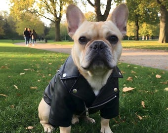 Black Genuine Leather Dog Jacket | Zippered Outerwear for Pets | Adjustable Fit Animal Apparel | Leather Cat Vest | Outdoor Pet Wear
