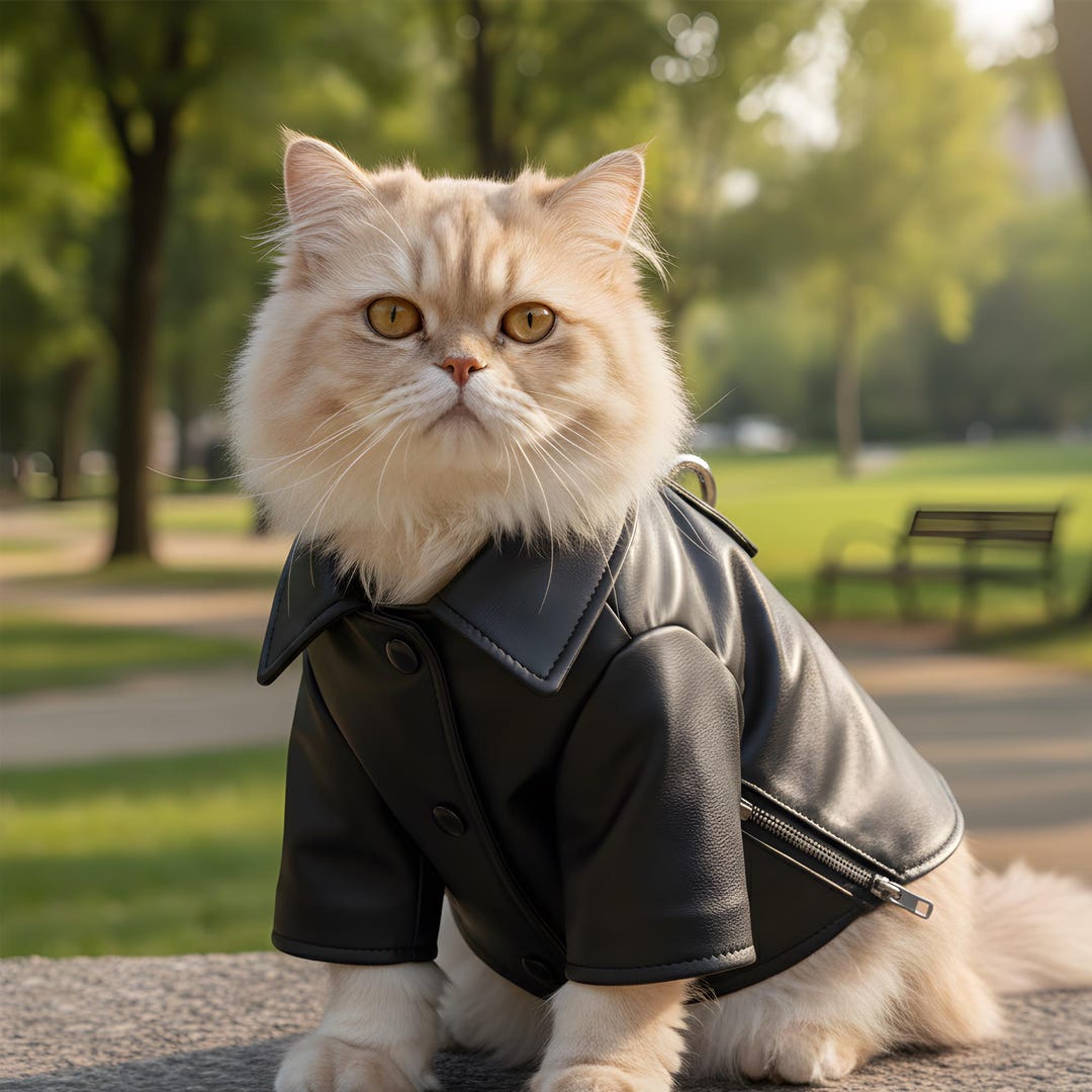Genuine Leather Black Cat Jacket | Adjustable Fit Pet Coat | Waterproof ...