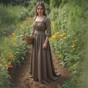 Milkmaid Cottagecore Renaissance Dress for her | Earth Toned Minimalistic Maxi Gown | Fairycore Elven Inspired Outfit | Farmer Girl Attire