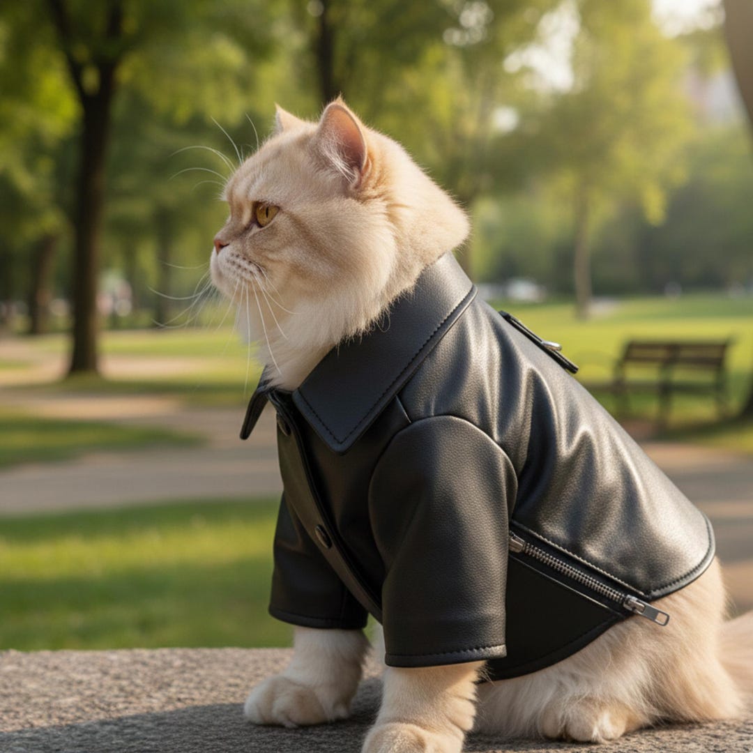 Genuine Leather Black Cat Jacket | Adjustable Fit Pet Coat | Waterproof ...