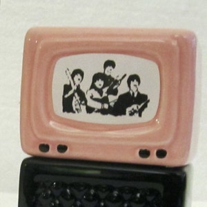 The Vintage UK Beatles 4 Man Band Playing on TV ceramic salt and pepper shakers - 4" Tall - a pair - Style #933