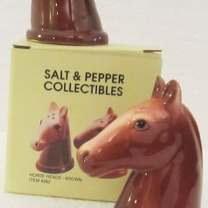 A Vintage Pair of Ceramic Brown Horse Head Salt and Pepper Shakers - 3 Inches tall - Western - Style #362