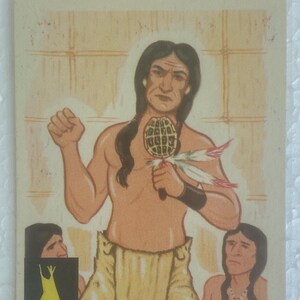 Vintage 1959 Indian Fleer Card #9 Músico INDIO con TURTLE RATTLE Una tarjeta Virgen