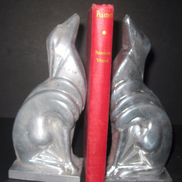 Vintage Frankart Greyhound Russian Wolfhound Borzoi 8" Metal Bookends ~ Art Deco Sanded Unfinished Aluminum by the Pair or as a SINGLE - USA
