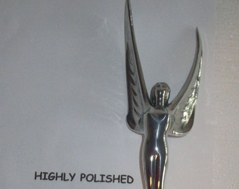 Topper Art Deco Nymph with wings car hood ornament mascot 9"Tall sanded aluminum 