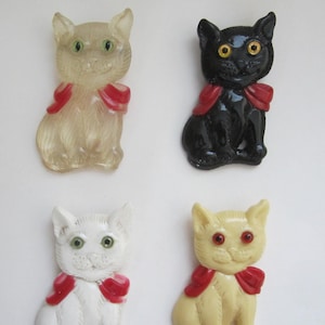 A  Beautiful Cat with a Red Bow in Cream, Black, White, or Clear ~ Pin or Brooch.