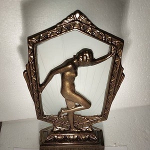 A 20's Flapper Nymph Lamp in several finishes as a Art Deco Frankart Style Lamp , 9 inches Tall, wired with a Glass Shade ~ USA