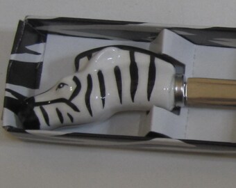 A  Vintage Zebra Letter Opener in Ceramic and Stainless  Steel - 7 inches long - Style #90