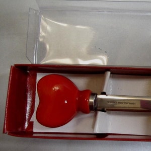 A Vintage Solid Red Ceramic Romantic Heart Letter Opener with a Stainless Steel blade - 6-1/4 Inches Long -