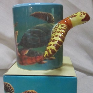 Our Vintage Green Sea Turtle  with ( 3-D Handle ) Large 13 Ounce Ceramic Mug or Pencil Holder- Style #4098