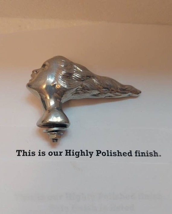 Topper Art Deco 4-1/2 inch Long Nymph WEST WIND Head auto - car - motorcycle hood ornament in several finishes and made of aluminum ~ USA