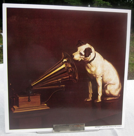 Vintage Nipper dog and Phonograph Poster - 13-1/2" x 13-1/2" -  Victor Edison RCA GE large on heavy card stock