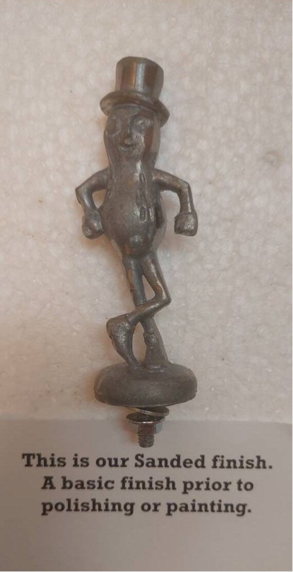 Topper hood ornament mascot Mr Peanut Planters Man with a sanded finish
