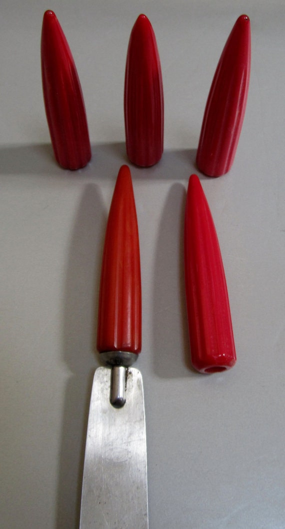 Vintage Bakelite Catalin Red Androck Silverware Handles