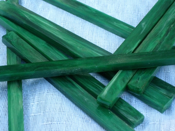 Bakelite Catalin 1/2" x 6-1/2" 16 gr Marbled  Green Jewelry Rods Strips - Unpolished