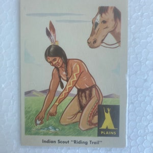 Vintage 1959 Indian Fleer Card #2 Indian Scout RIDING TRAIL Una tarjeta virgen
