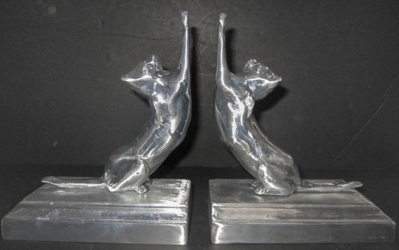 A Pair of 7 inch tall Frankart Style Cat Up & Down Bookends ~ Art Deco Table Moderne in several Finishes