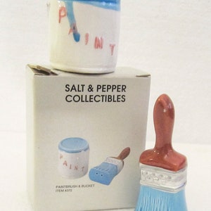 A Vintage Ceramic Paint Bucket and Painter's Brush ~ Salt and Pepper Shakers - 3" Tall ~ Style #372