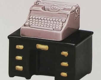 A Vintage 1950's Typewriter and Desk ceramic set of salt and pepper shakers - 3" - a pair, c1984 - Style #420