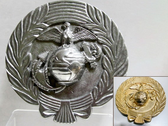 USMC Marine Corps insignia round plaque grave marker 7" diameter solid Brass or Aluminum metal c2002