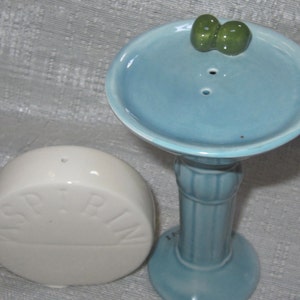 A Vintage Ceramic Martini Glass and Aspirin 4-1/4" Tall set of Salt and Pepper Shaker Collectibles ~ from 1997, Style #415