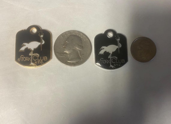 Vintage NYC Stork Club Night Club Metal with Enamel Key Chain Fobs or Pendants in 2 finishes, USA
