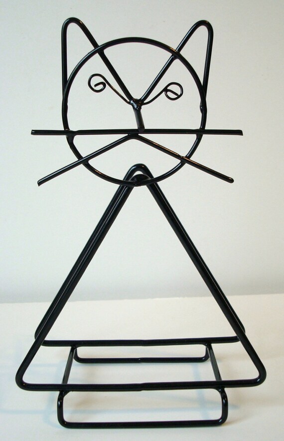 1970s Eames Style Retro Wire Cat Napkin Holder or Letter Holder, Metal