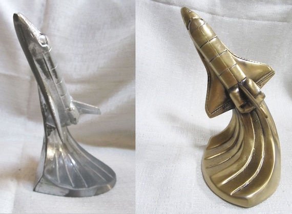 Vintage NASA Space Shuttle Columbia Art Deco bookend doorstop 6" tall ~ a single ~ available in several finishes ~ USA Made - Style #255