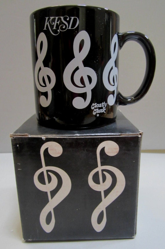 1980'S - Solid Black  G Clef Music Notes Coffee Mug by Sarsaparilla  Style 4007