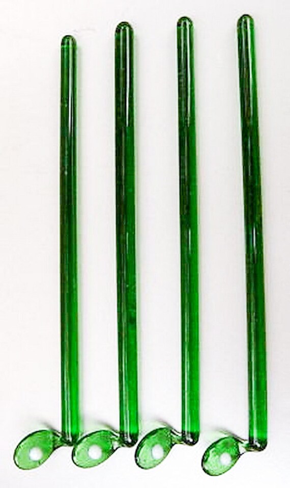 A Vintage 4 piece Golf Club and Golf Ball 5-1/2 inch crystal glass set of 4 swizzle sticks stix drink stirrers